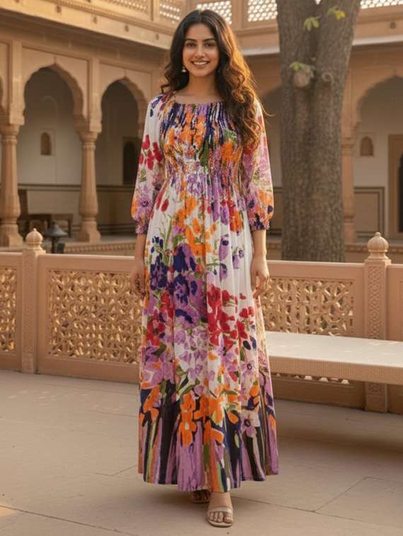 multi colored cotton fit & flare dress