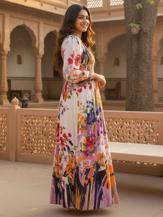 multi colored cotton fit & flare dress - 22301566 -  Standard Image - 1