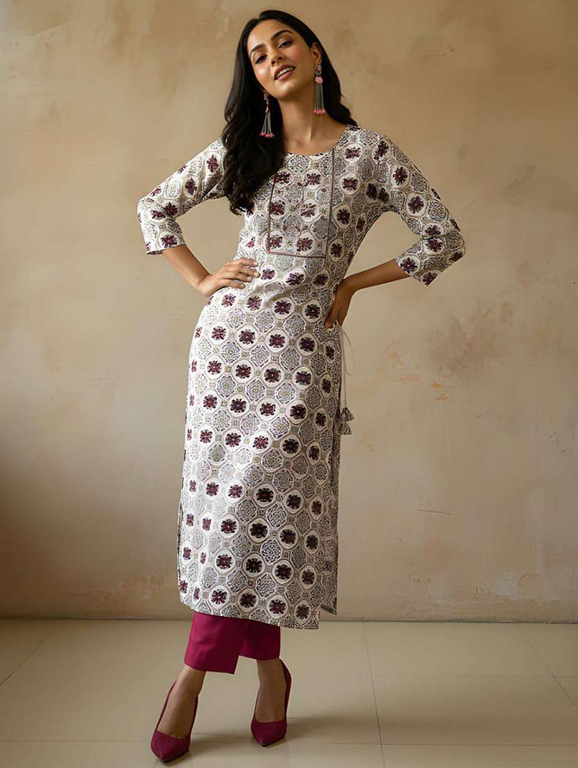 women printed three quarter sleeve straight kurta - 22301577 -  Standard Image - 1