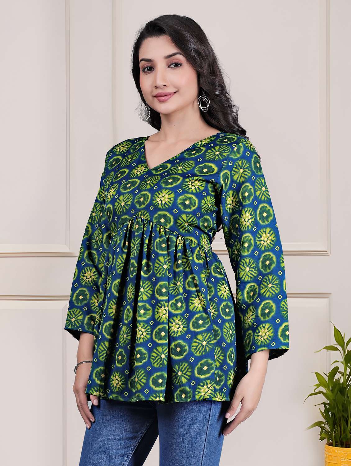 women printed long sleeve flared tunic - 22301578 -  Standard Image - 1