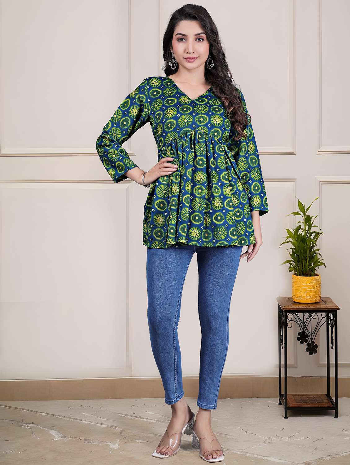 women printed long sleeve flared tunic - 22301578 -  Standard Image - 4