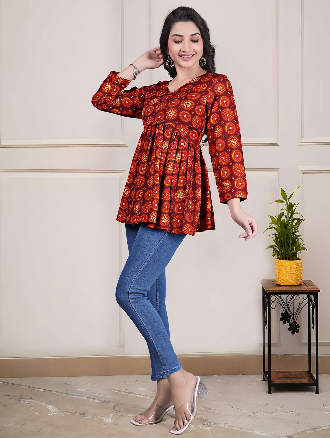 women printed long sleeve flared tunic - 22301579 -  Standard Image - 4
