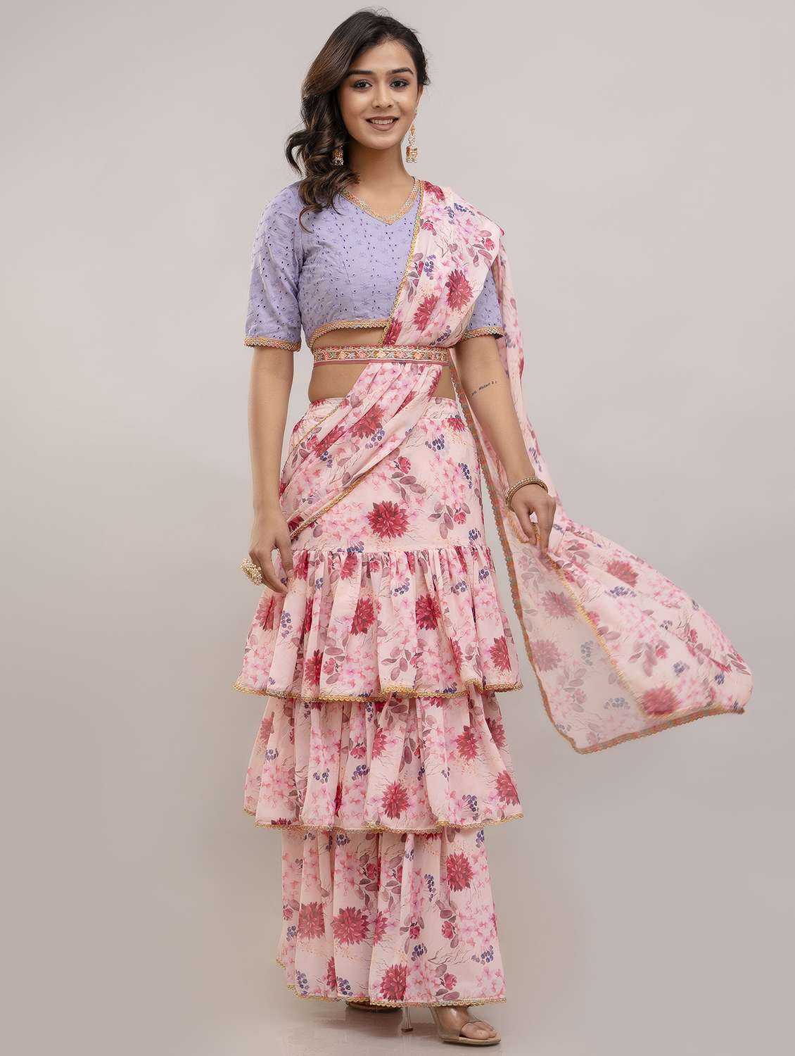 women floral printed pre-drape lehenga - 22301661 -  Standard Image - 4