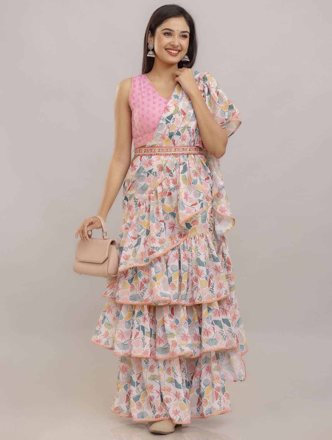 women floral printed pre-drape lehenga