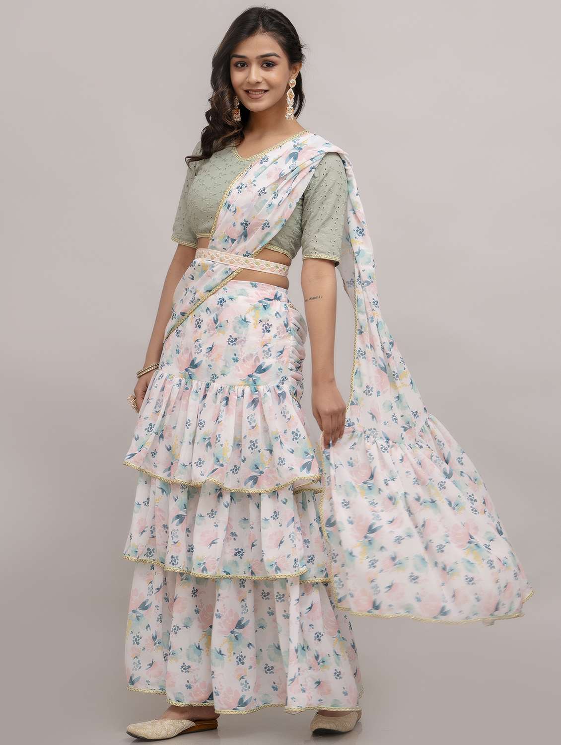 women floral printed pre-drape lehenga - 22301663 -  Standard Image - 1