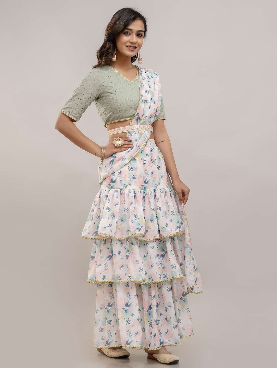 women floral printed pre-drape lehenga - 22301663 -  Standard Image - 4