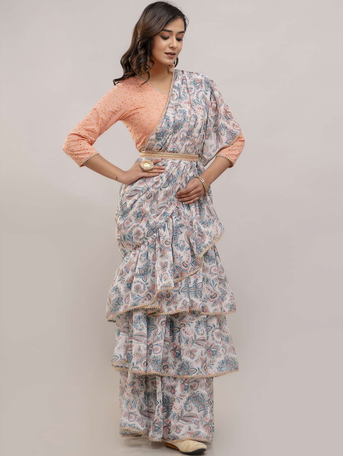 women floral printed pre-drape lehenga - 22301664 -  Standard Image - 4