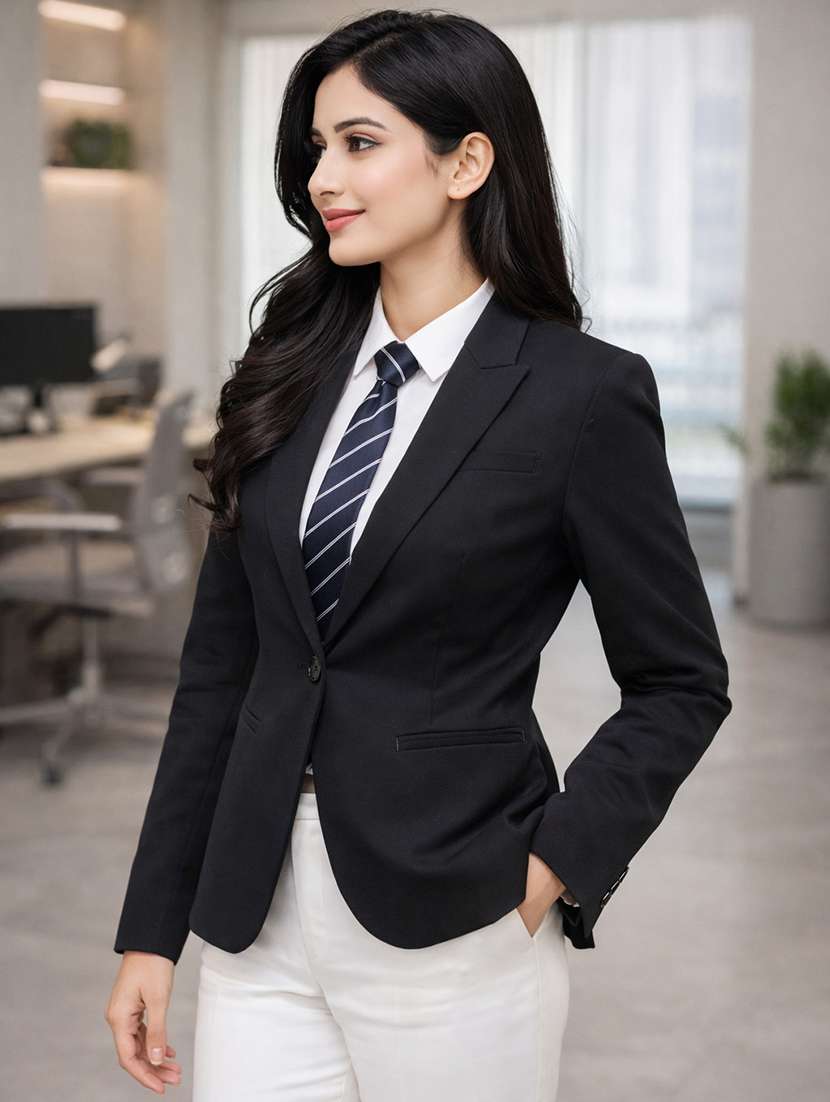 women solid long sleeve single breasted blazer - 22301680 -  Standard Image - 1