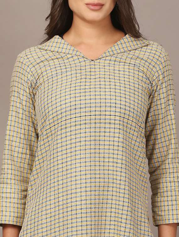 women checkered three quarter sleeve woolen kurta - 22301690 -  Standard Image - 6
