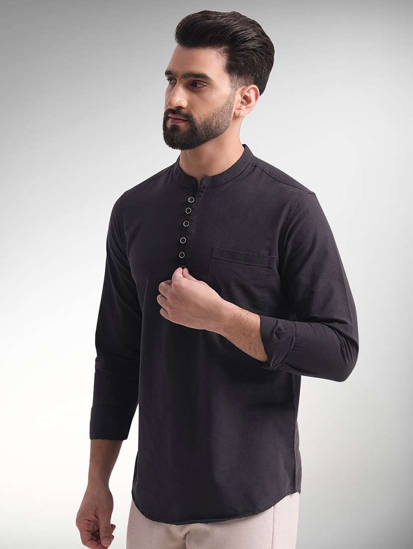 men solid mandarin neck short kurta - 22301692 -  Standard Image - 1
