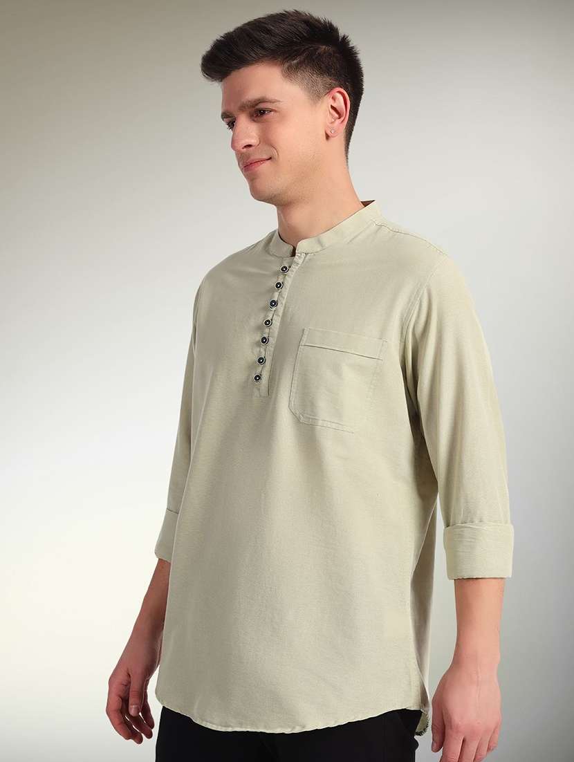 men solid mandarin neck short kurta - 22301694 -  Standard Image - 1