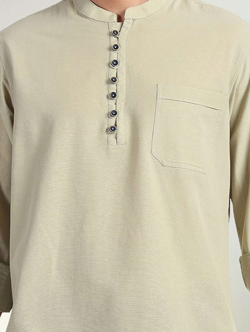 men solid mandarin neck short kurta - 22301694 -  Standard Image - 4
