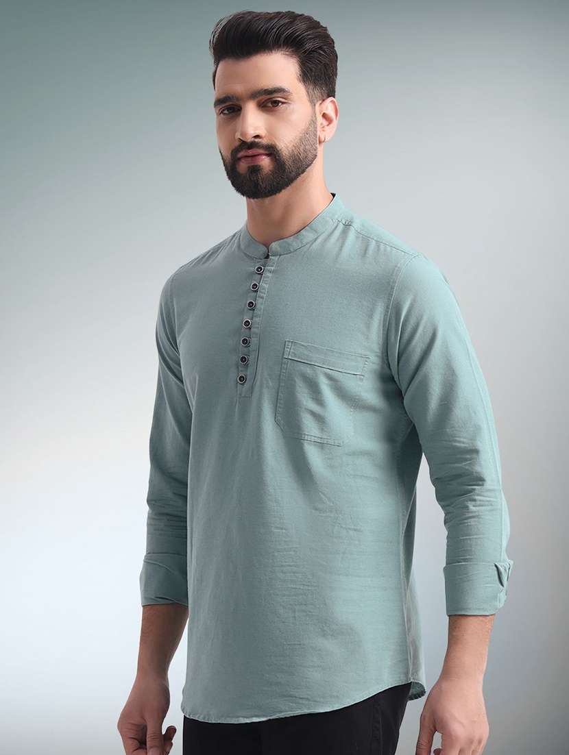men solid mandarin neck short kurta - 22301695 -  Standard Image - 1