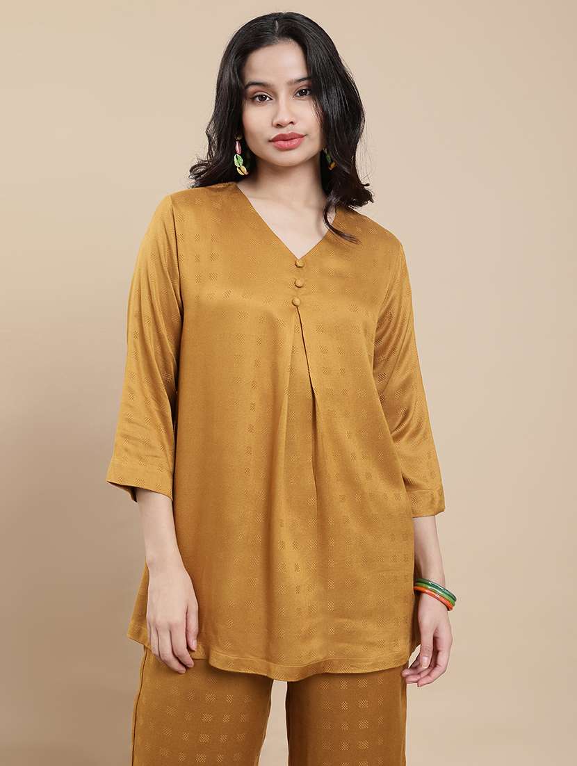women solid three quarter sleeve a-line kurti - 22301771 -  Standard Image - 1