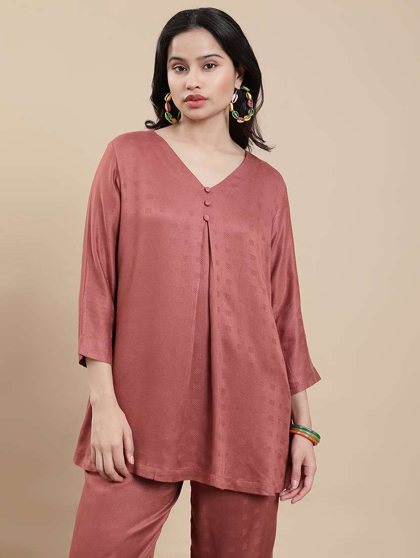 women solid three quarter sleeve a-line kurti - 22301772 -  Standard Image - 1