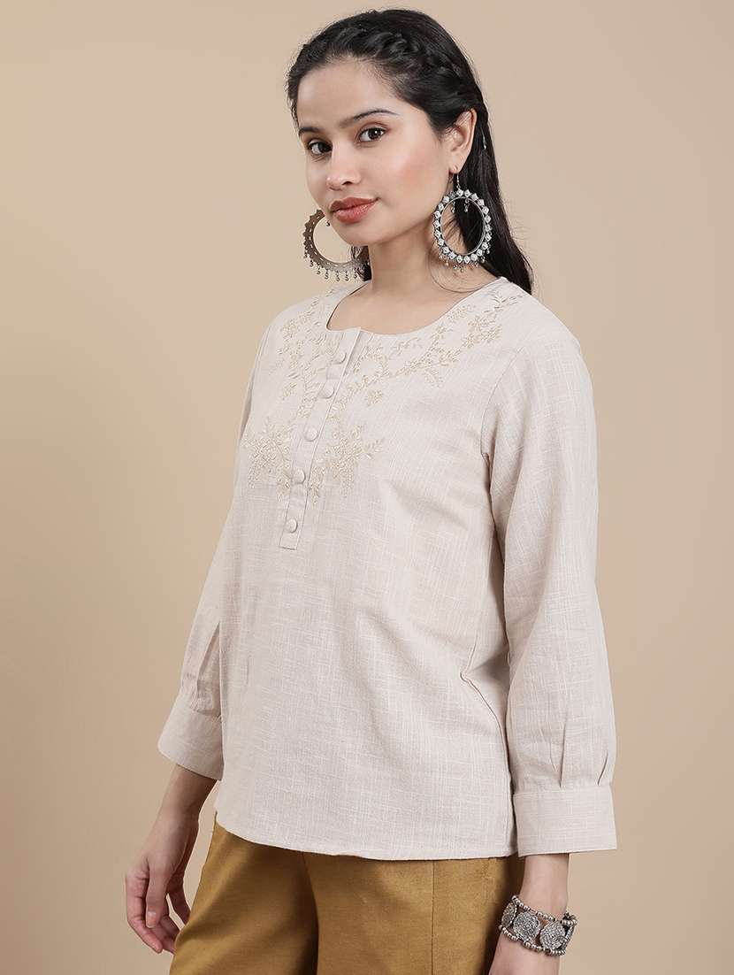 women embroidered long sleeve straight kurti - 22301822 -  Standard Image - 1