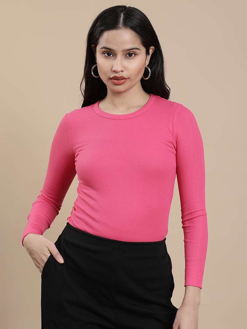 women solid long sleeve straight top - 22301832 -  Standard Image - 1