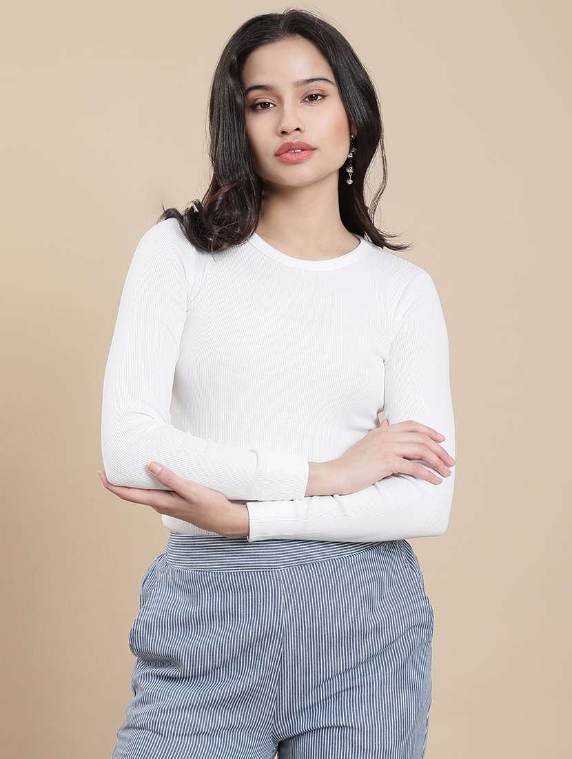 women solid long sleeve straight top - 22301834 -  Standard Image - 1