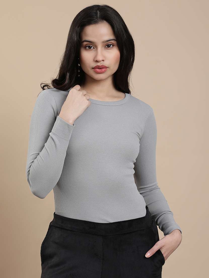 women solid long sleeve straight top - 22301837 -  Standard Image - 1
