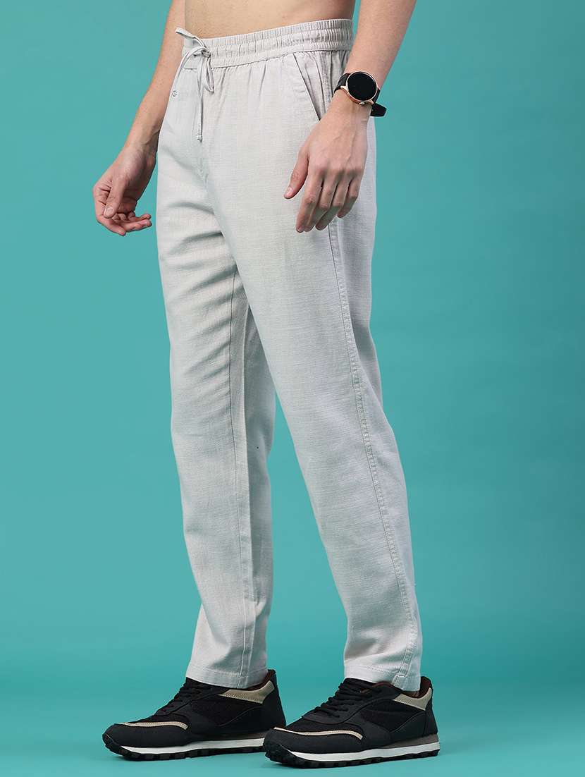 men solid mid rise flat front casual trouser - 22302087 -  Standard Image - 1