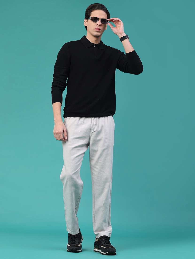 men solid mid rise flat front casual trouser - 22302087 -  Standard Image - 4