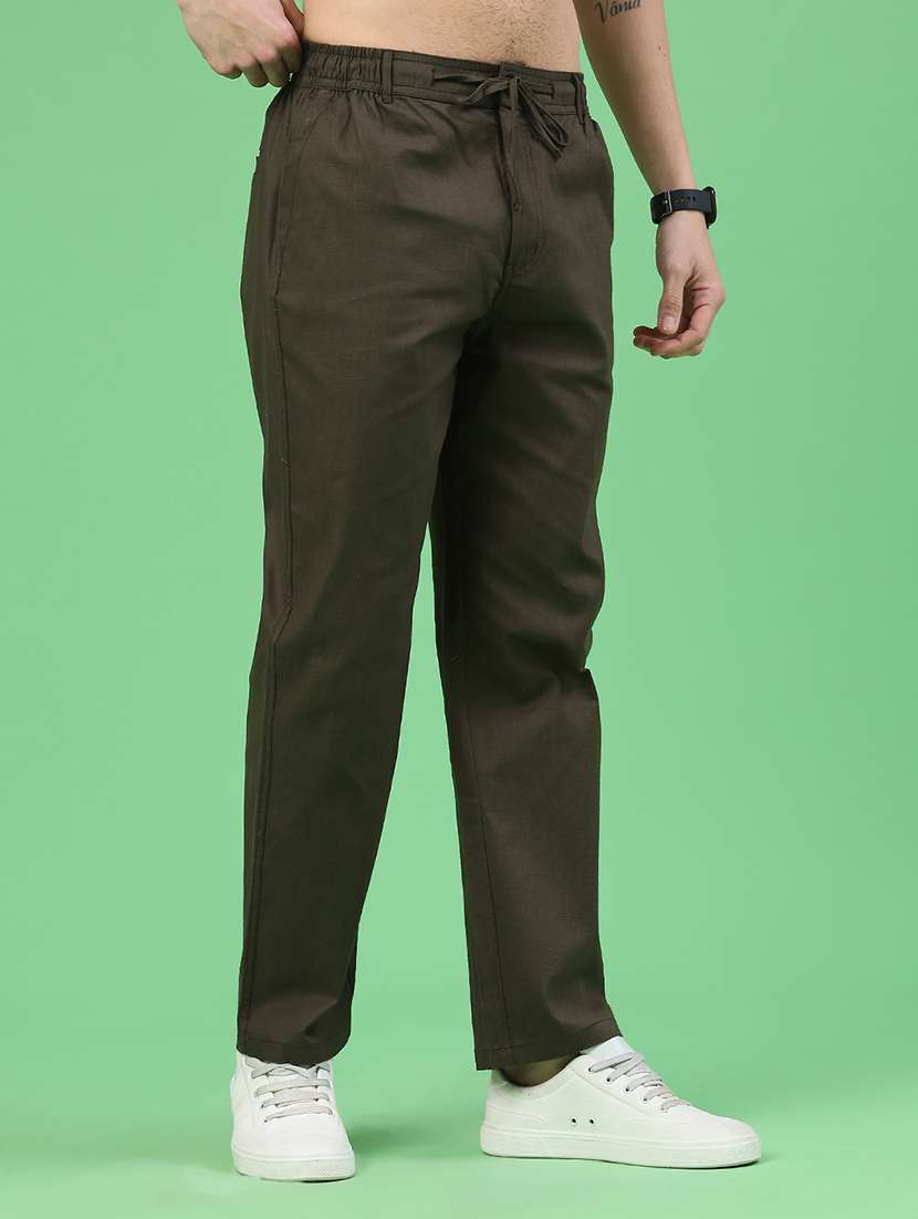 men solid mid rise flat front casual trouser - 22302088 -  Standard Image - 1