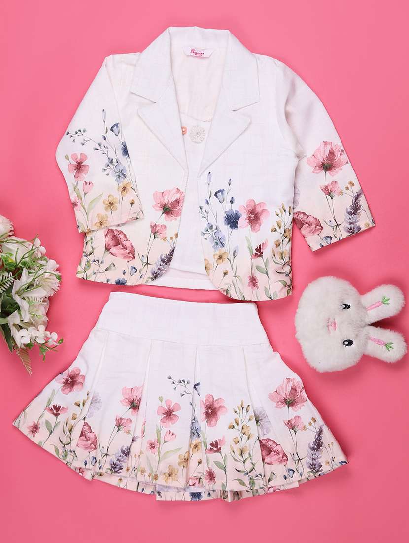 girls floral three quarter sleeve skirt & top set - 22302221 -  Standard Image - 1