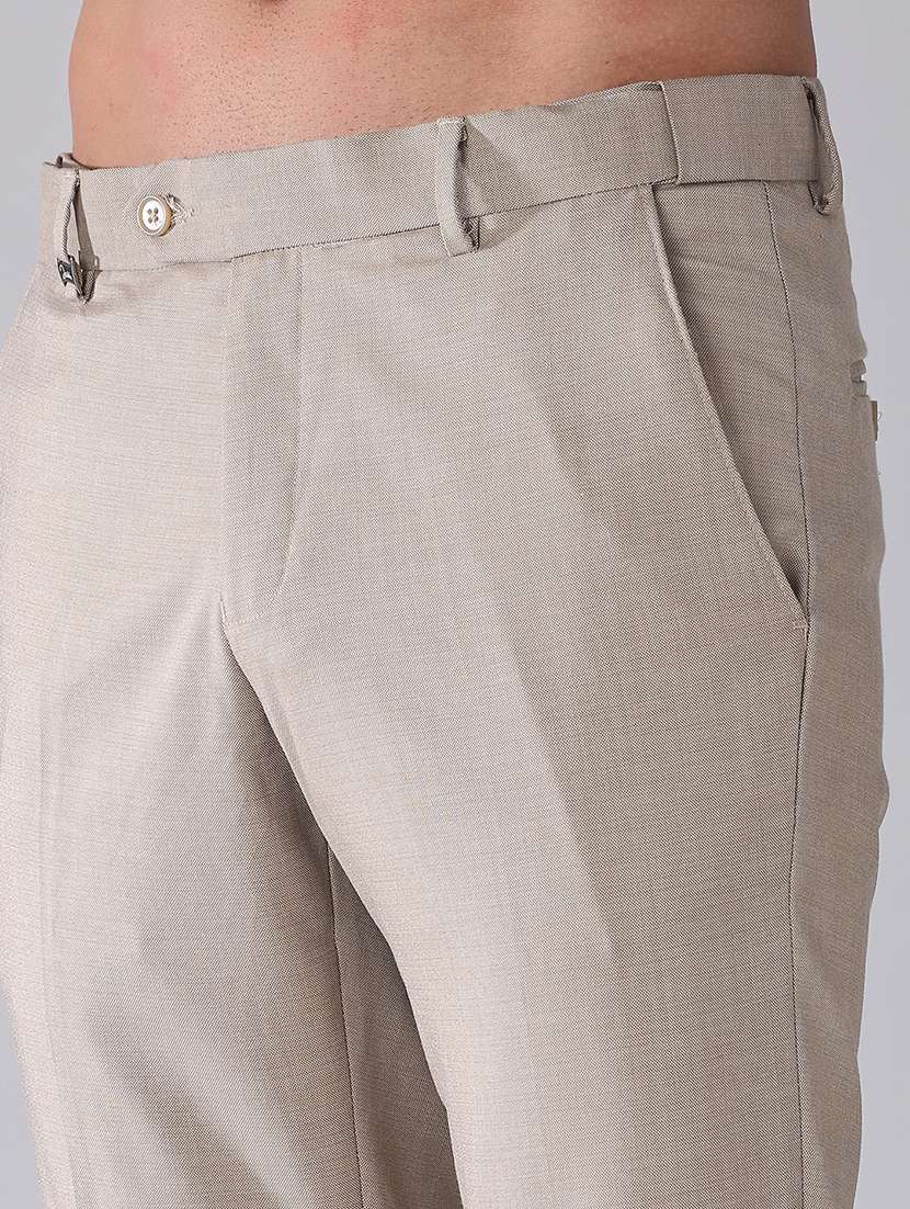 men solid mid rise flat front formal trouser - 22302224 -  Standard Image - 1
