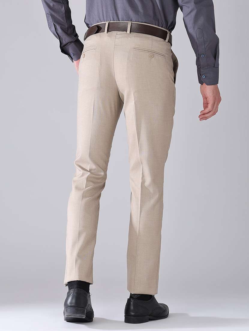 men solid mid rise flat front formal trouser - 22302224 -  Standard Image - 4