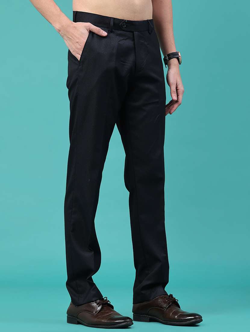 navy blue viscose flat front trousers formal - 22302228 -  Standard Image - 1