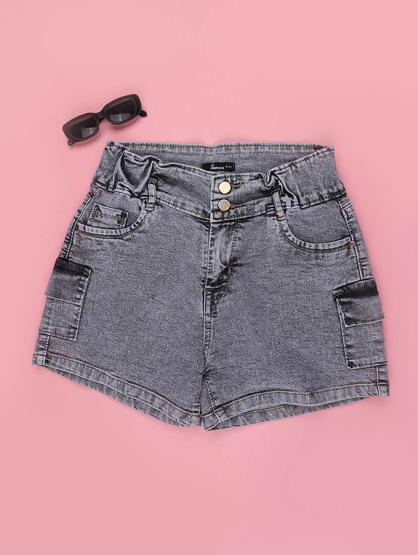 girls solid mid rise regular shorts - 22302337 -  Standard Image - 1