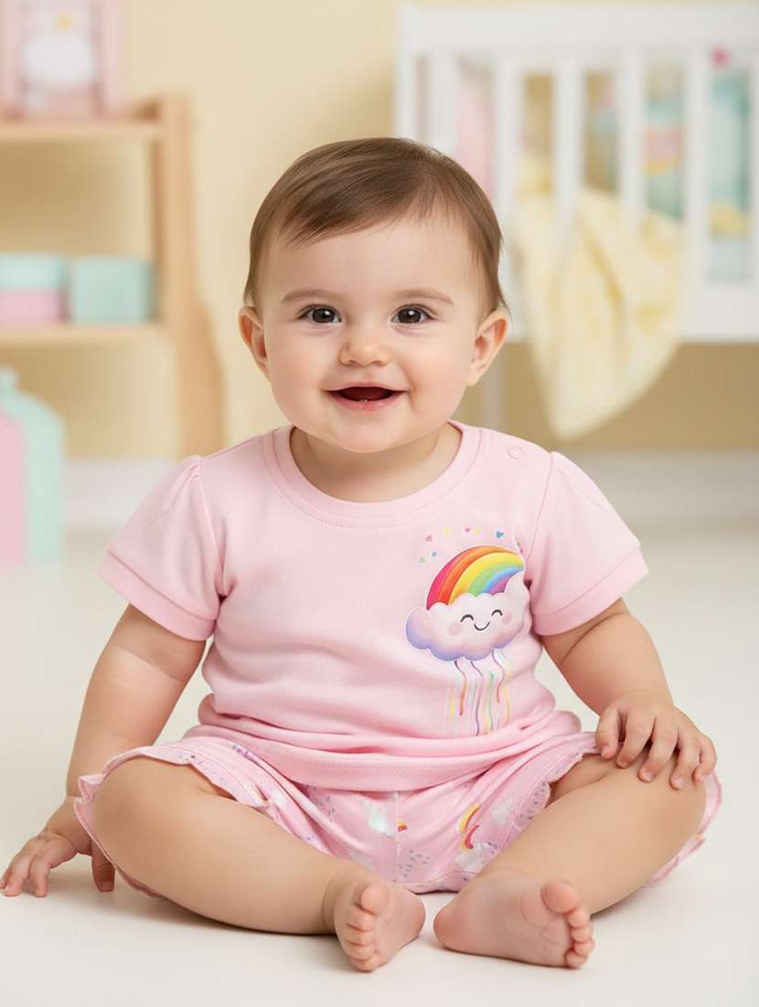 pink cotton shorts set infant twin - 22302344 -  Standard Image - 1