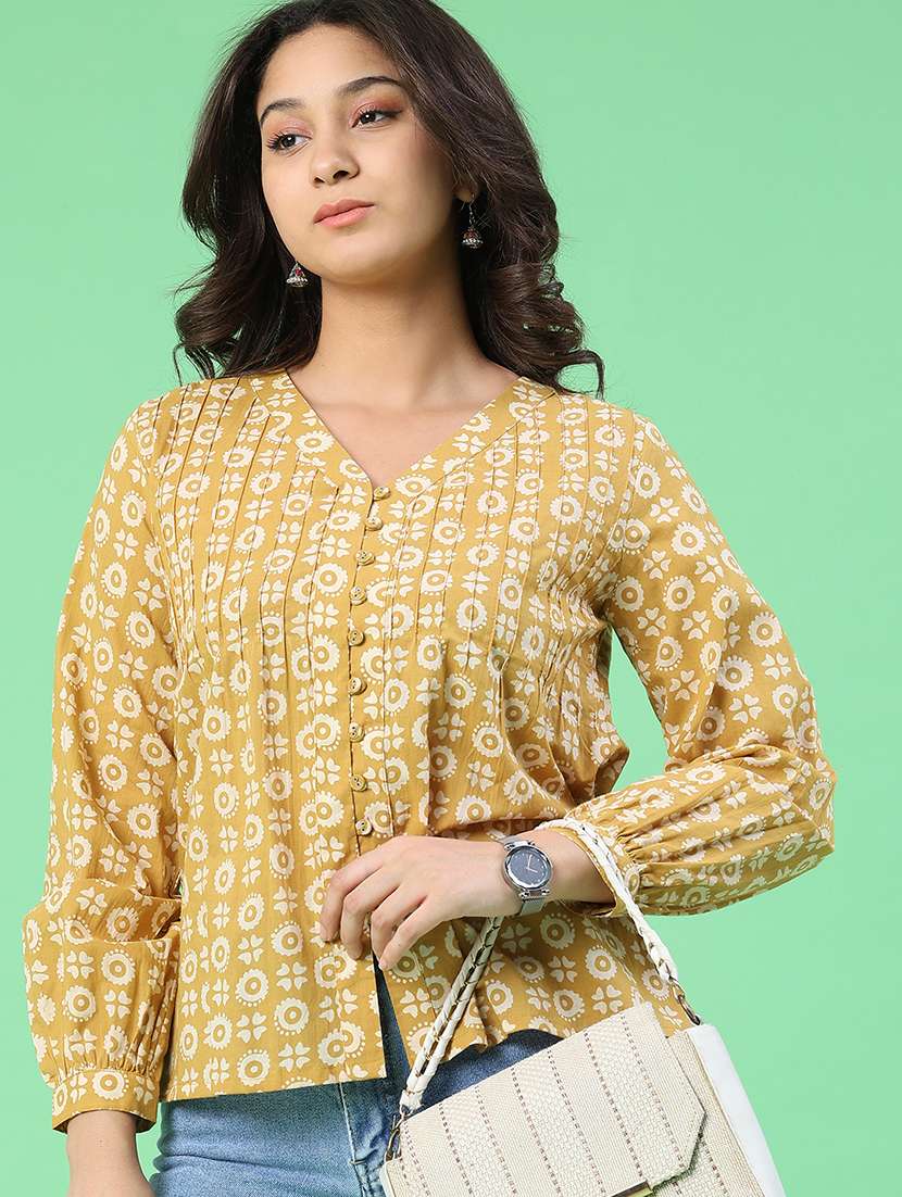 women printed long sleeves a-line top