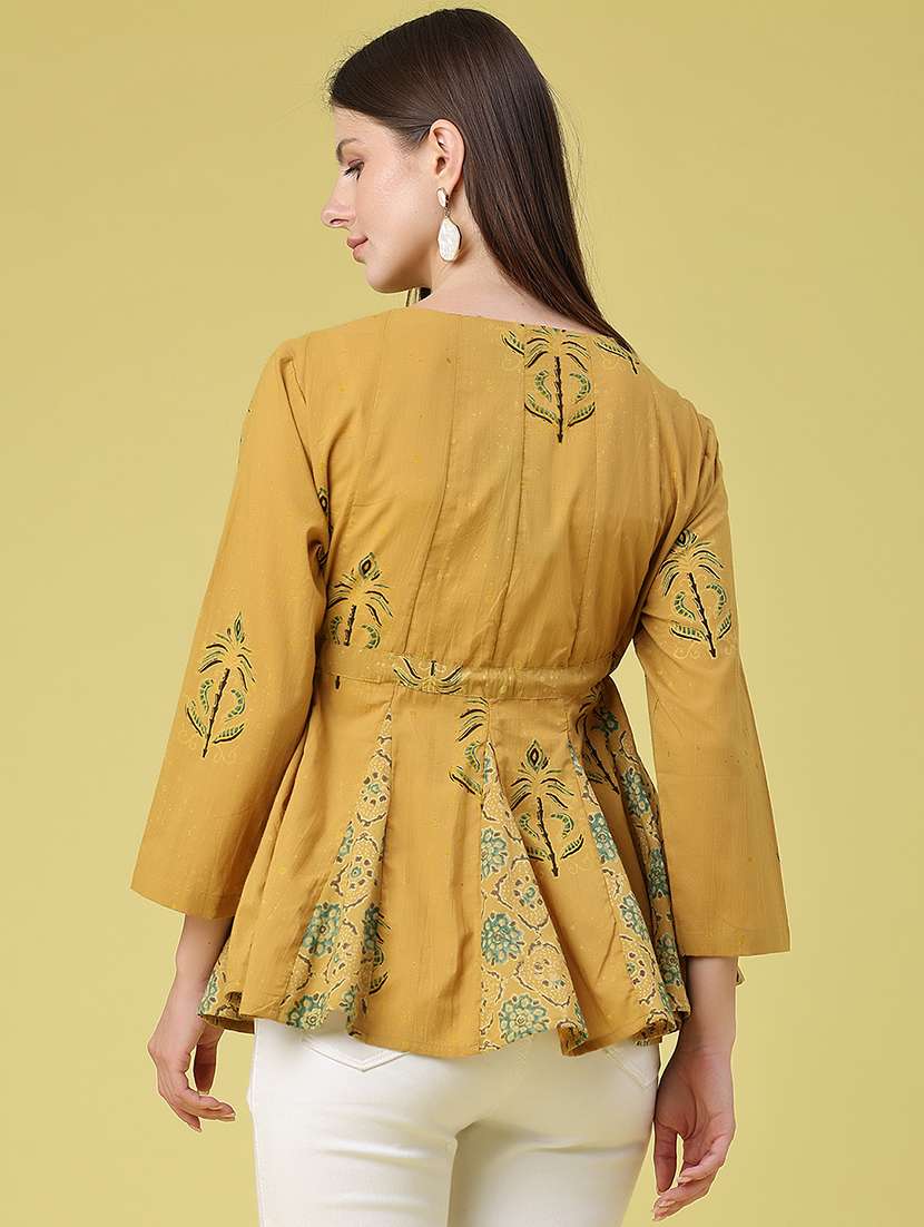 women printed three quarter sleeves peplum top - 22302378 -  Standard Image - 4