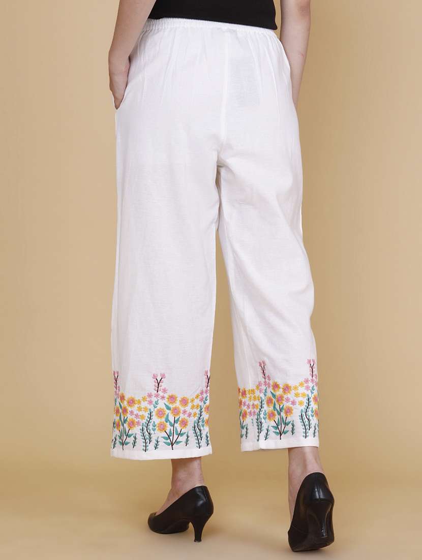 women embroidered mid rise regular fit straight trouser - 22302409 -  Standard Image - 4