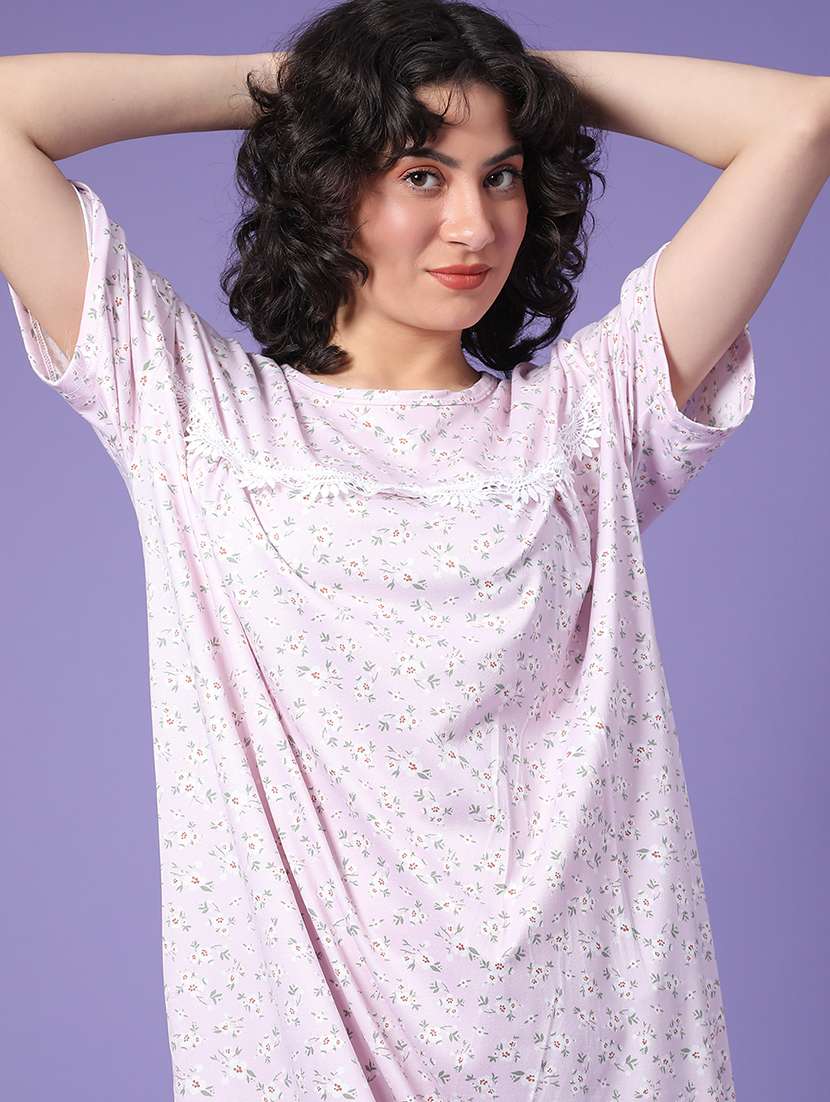 women printed short sleeve nighty - 22302410 -  Standard Image - 1