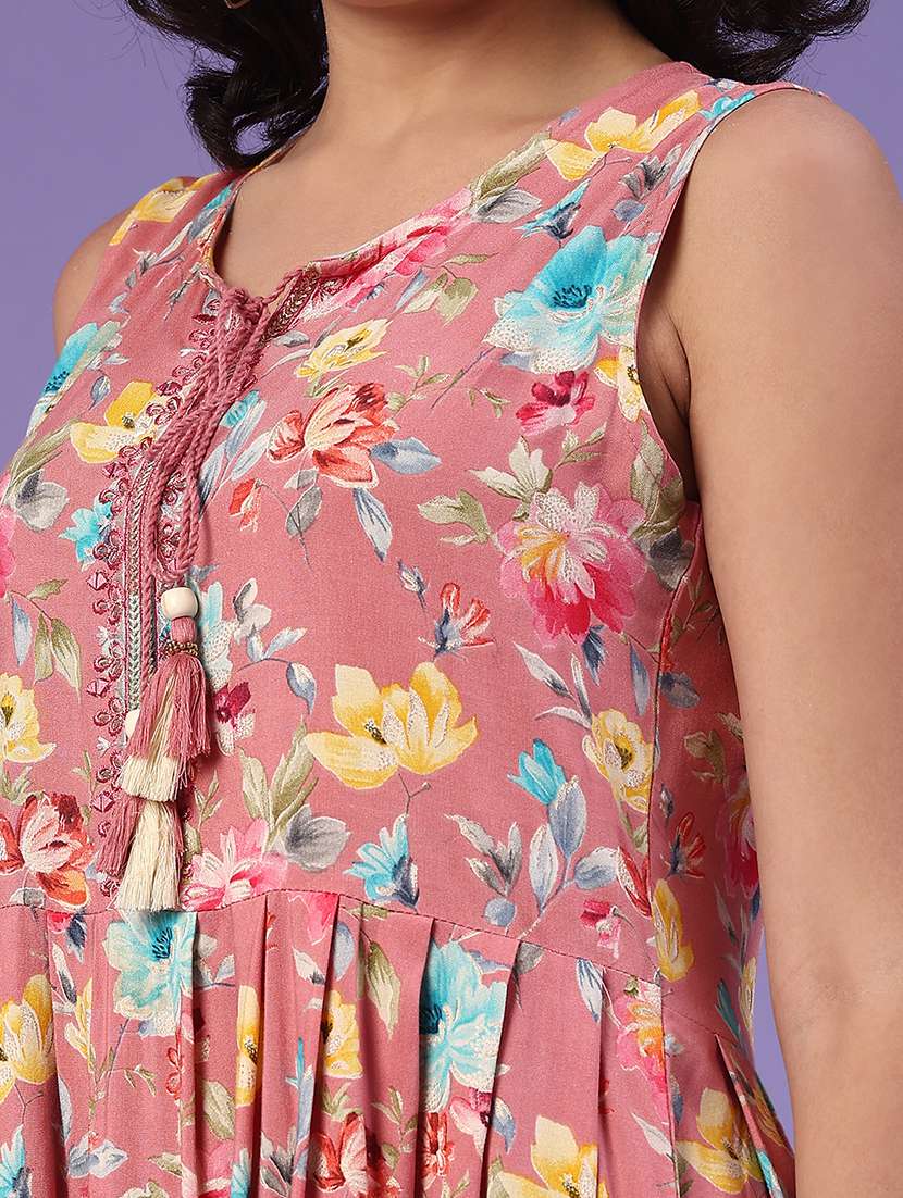 women floral print tie-up neck dress - 22302417 -  Standard Image - 1