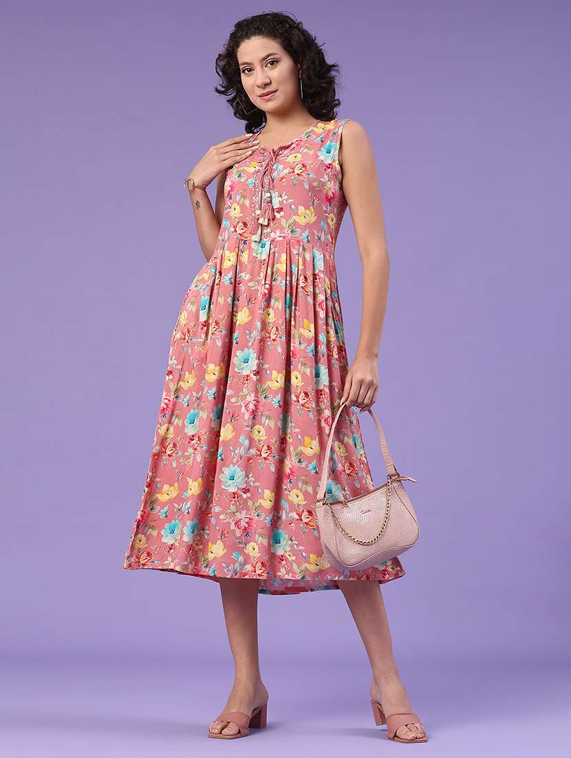 women floral print tie-up neck dress - 22302417 -  Standard Image - 4