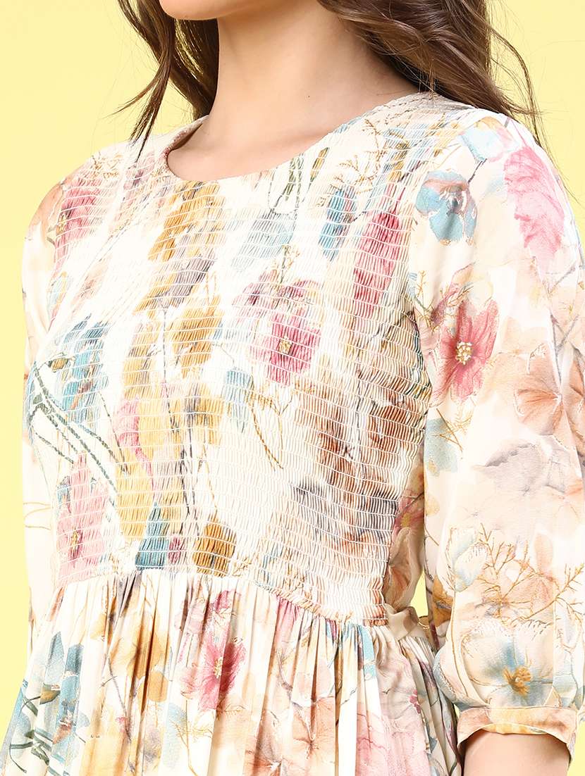 off white rayon aline dress - 22302419 -  Standard Image - 1