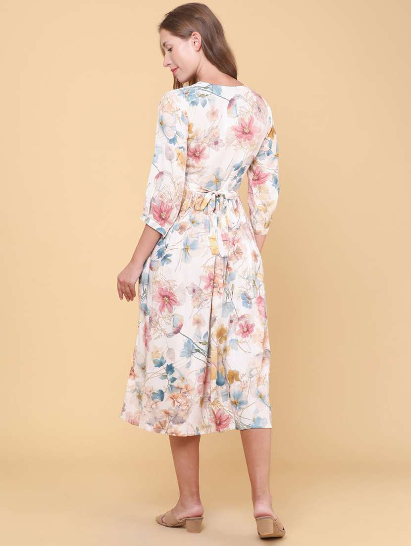 women printed round neck fit and flare dress - 22302420 -  Standard Image - 4