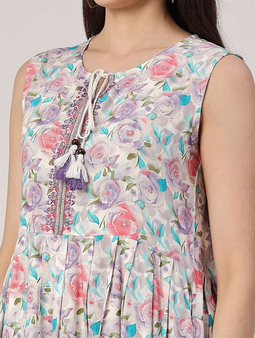 women printed tie up neck tiered dress - 22302423 -  Standard Image - 1