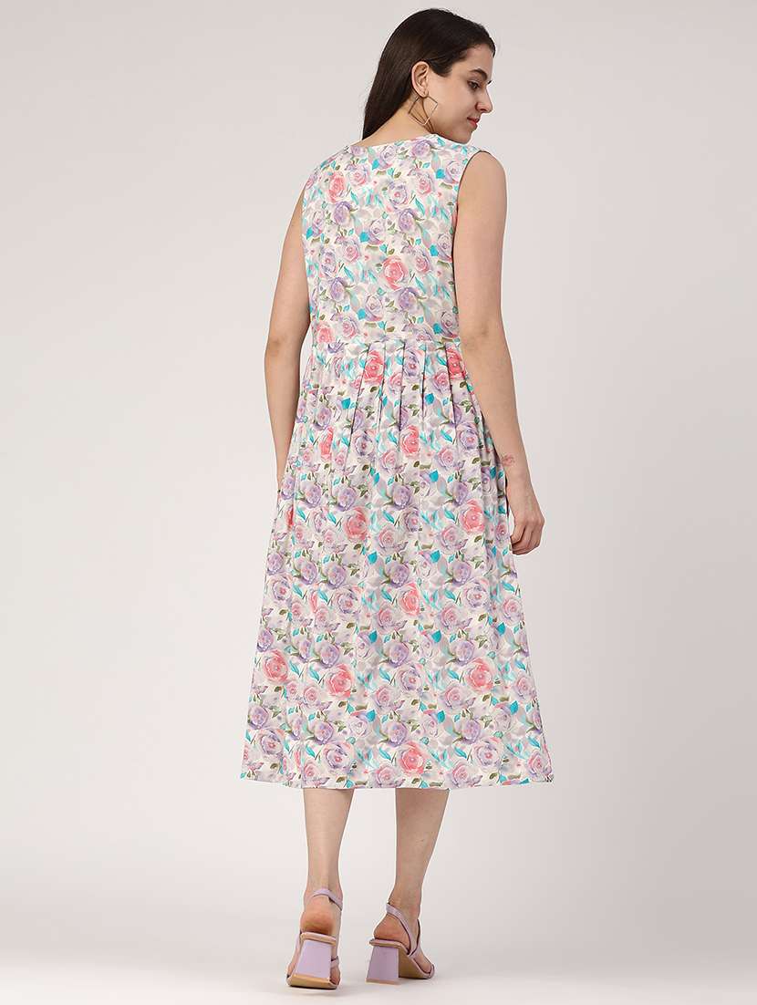 women printed tie up neck tiered dress - 22302423 -  Standard Image - 4
