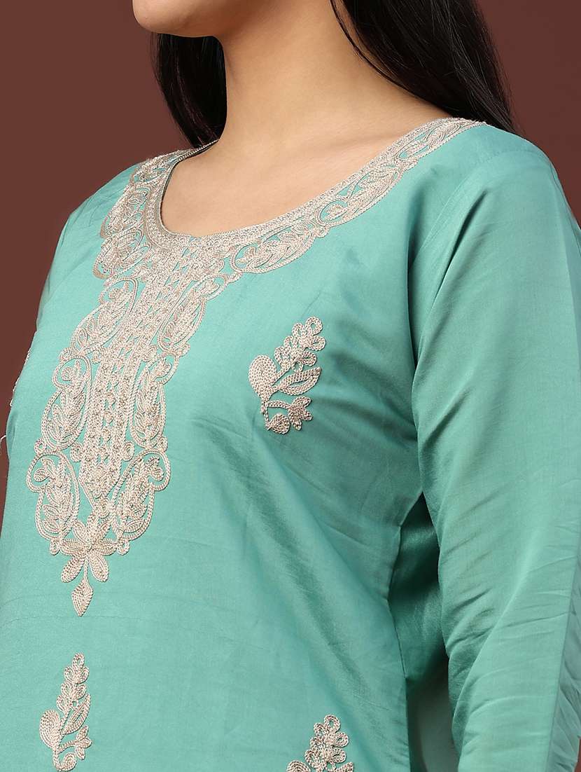 women solid with work three quarter sleeve kurta pant with dupatta set - 22302535 -  Standard Image - 4