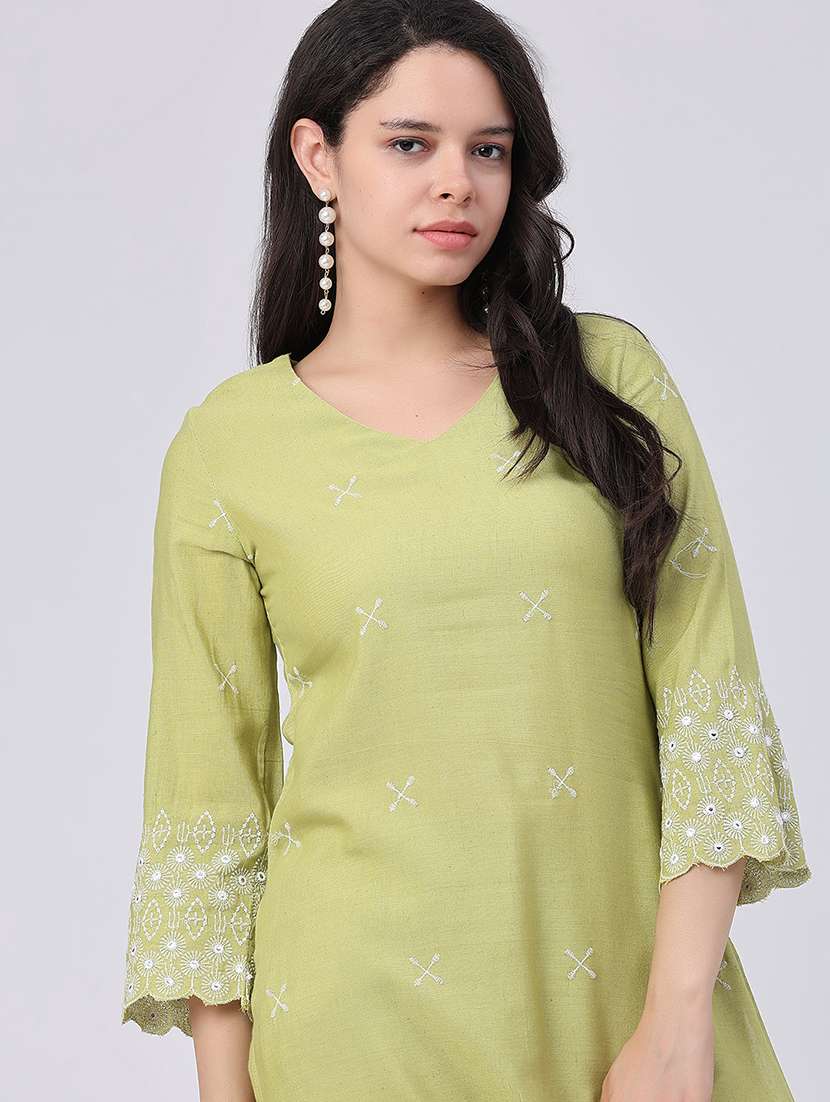 women embroidered three quarter sleeves kurta and pant set - 22302565 -  Standard Image - 1