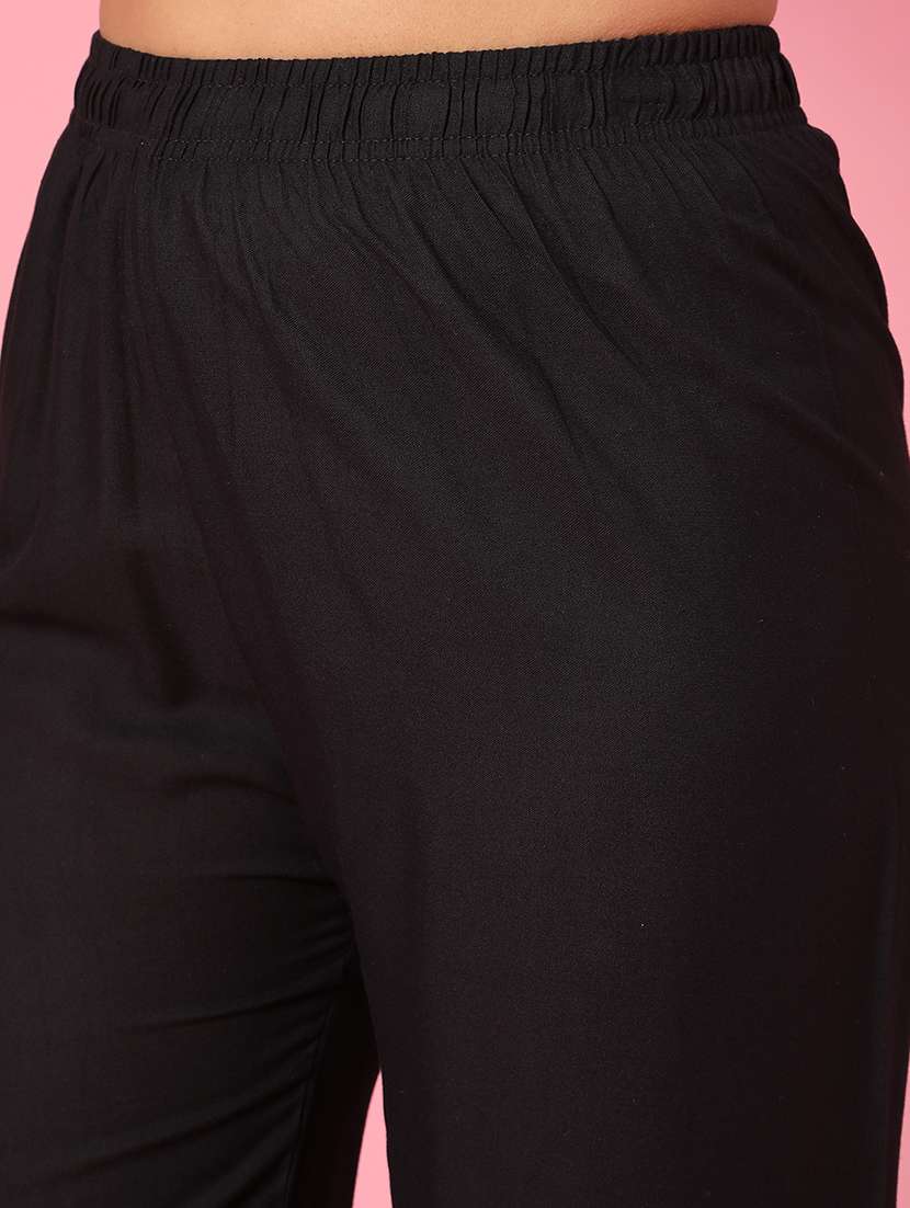 black rayon flared palazzo - 22302586 -  Standard Image - 1