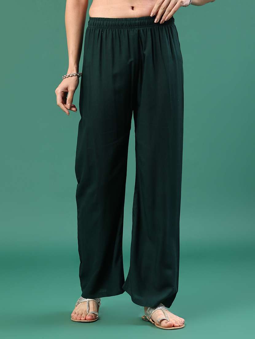 women solid mid rise straight palazzo