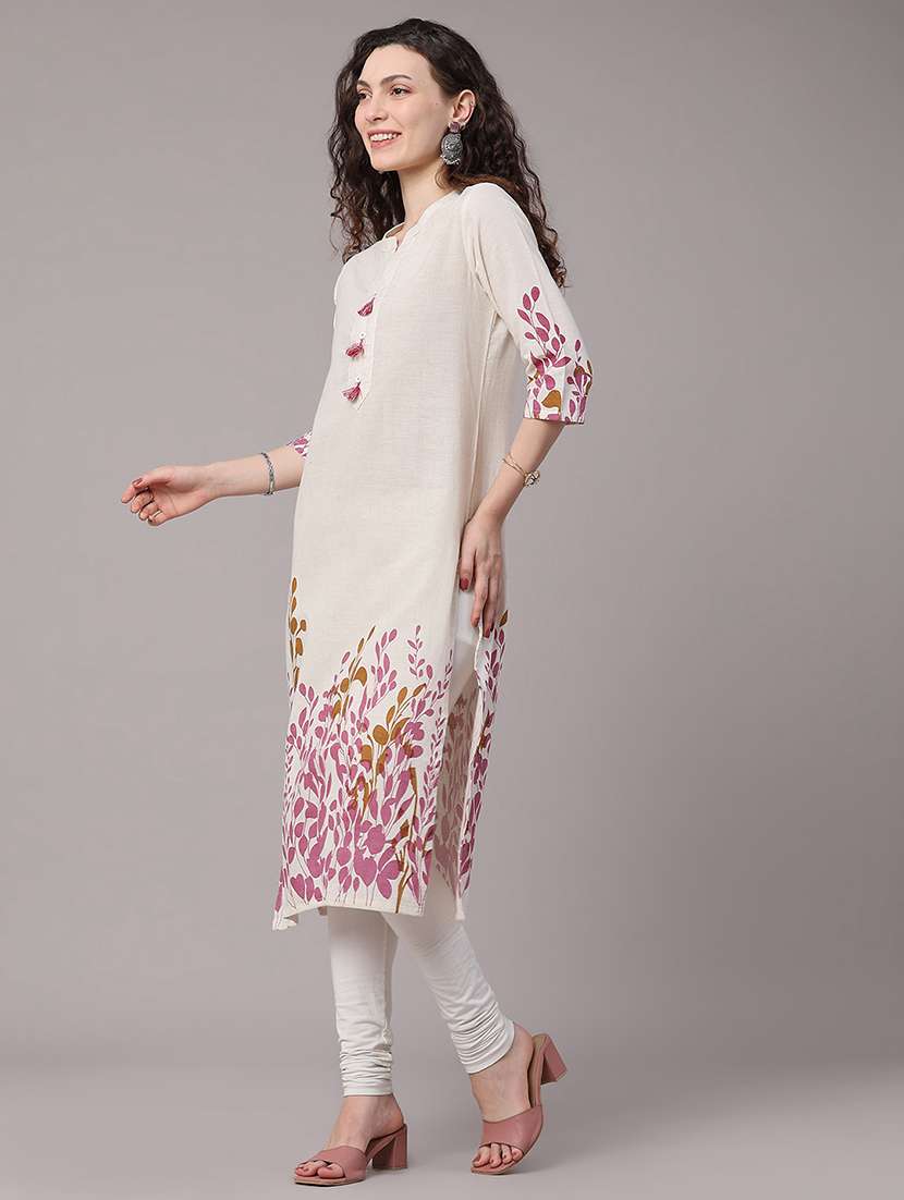 women printed three quarter sleeves straight kurta - 22302594 -  Standard Image - 4