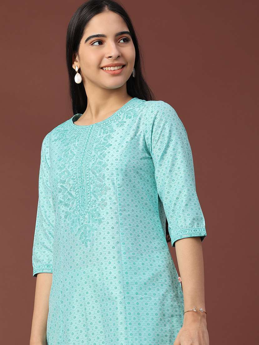 women printed three quarter sleeve a-line kurta - 22302665 -  Standard Image - 1