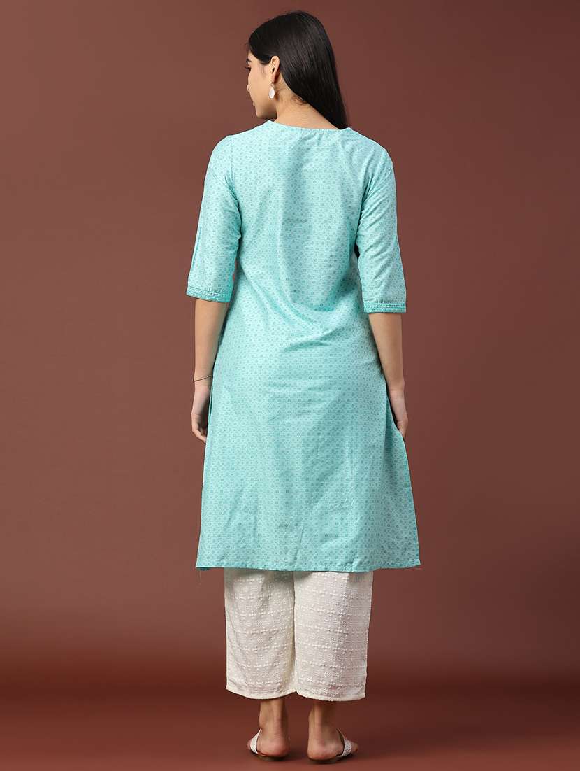 women printed three quarter sleeve a-line kurta - 22302665 -  Standard Image - 4