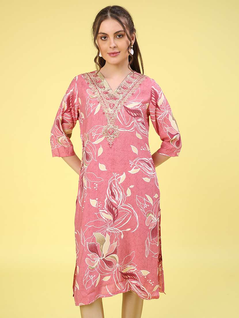 pink cotton straight kurta